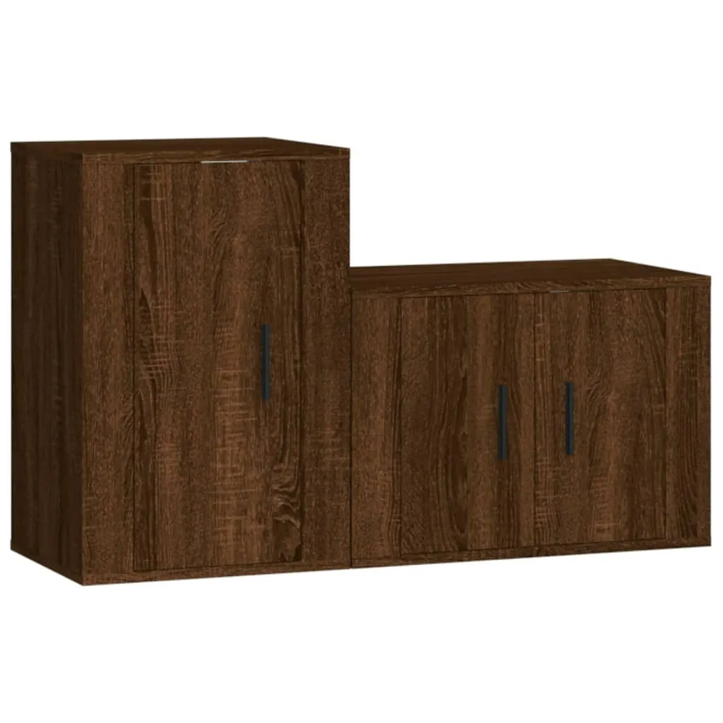 Mobili TV SYFAX™ in Legno Multistrato: Set 2 Pezzi Rovere Marrone