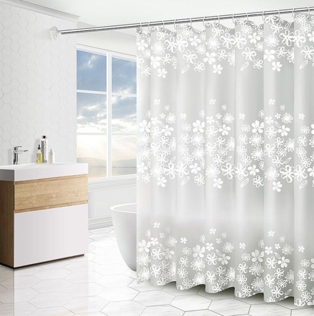 Weiß Blumen PEVA Transparent Badewannenvorhang Wanne Duschvorhang Wasserdicht DE 