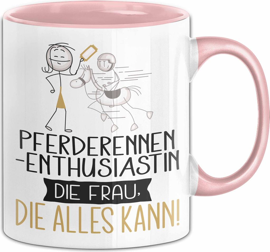 Pferderennen-Enthusiastin Geschenk Tasse Becher Die Frau Die Allen Kann Geschenkidee für eine Pferderennen-Enthusiastin Lustig (Rosa)