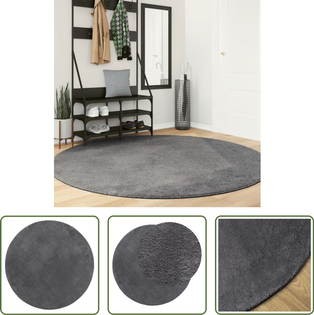 The Living Store Teppich HUARTE Kurzflor Weich und Waschbar Anthrazit Ø 200 cm