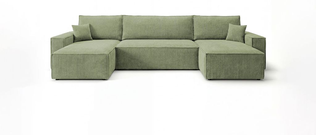 CORNERO Ecksofa mit schlaffunktion CALIFORNIA MINI U-Form hellgrün Cord Poso 47 - Schlaffunktion, Bettkasten