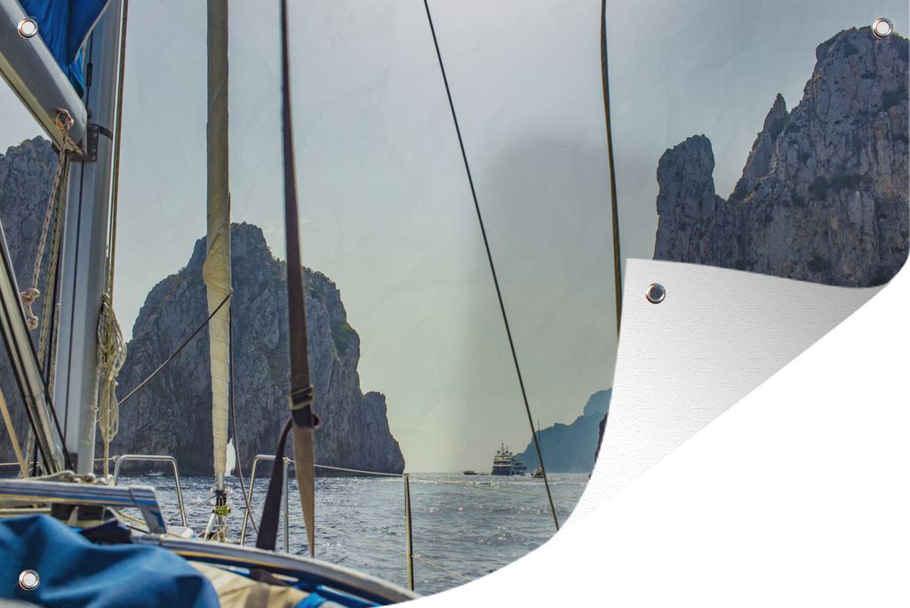 MuchoWow 120x80 cm Outdoor-Poster Gartendeko Sichtschutz Garten Poster für den Garten Foto vom Segelboot aus von der Küste von Capri in Italien