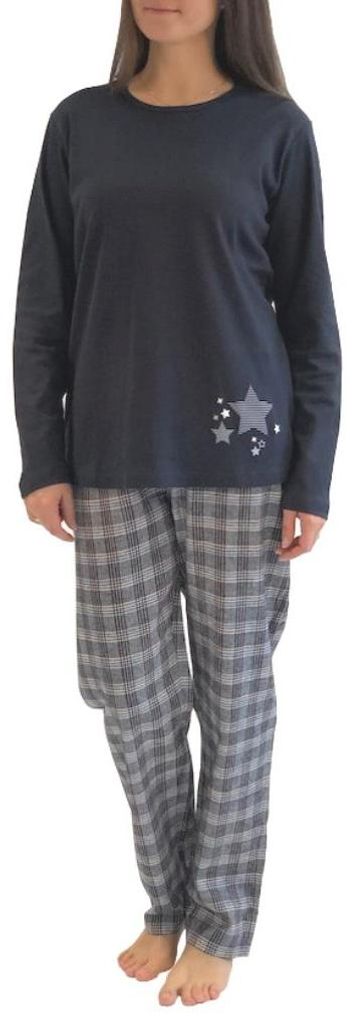 Damen Flanell Pyjama Mix & Match - Oberteil mit Sterne Motiv - auch in Übergrößen, 281 201 90 994 ; marine , 60