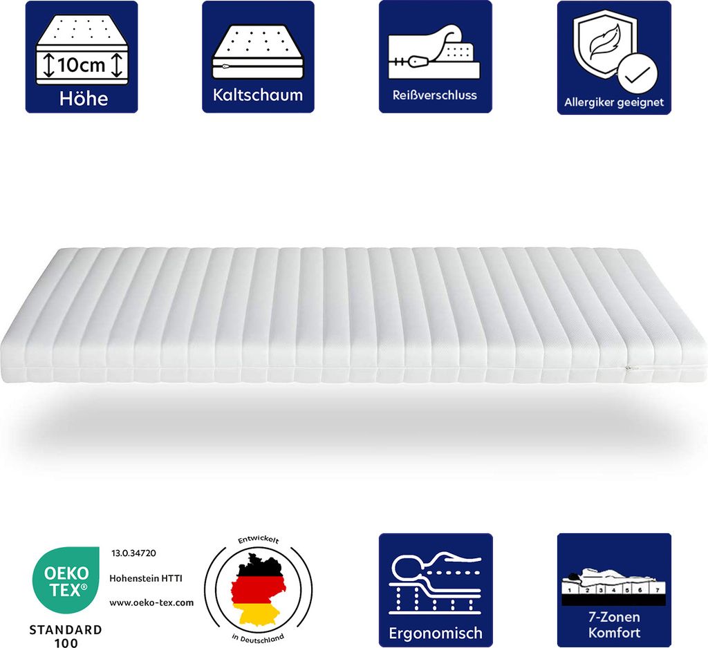10cm Ergonomische 7-Zonen Kaltschaum Matratzenauflage Produktbild 2