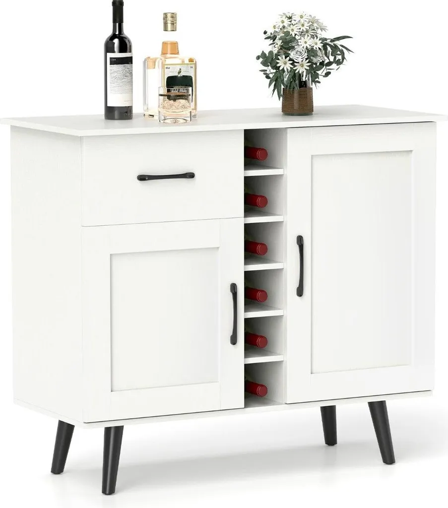 Meuble de bar à vin blanc moderne avec rangement et porte-bouteilles