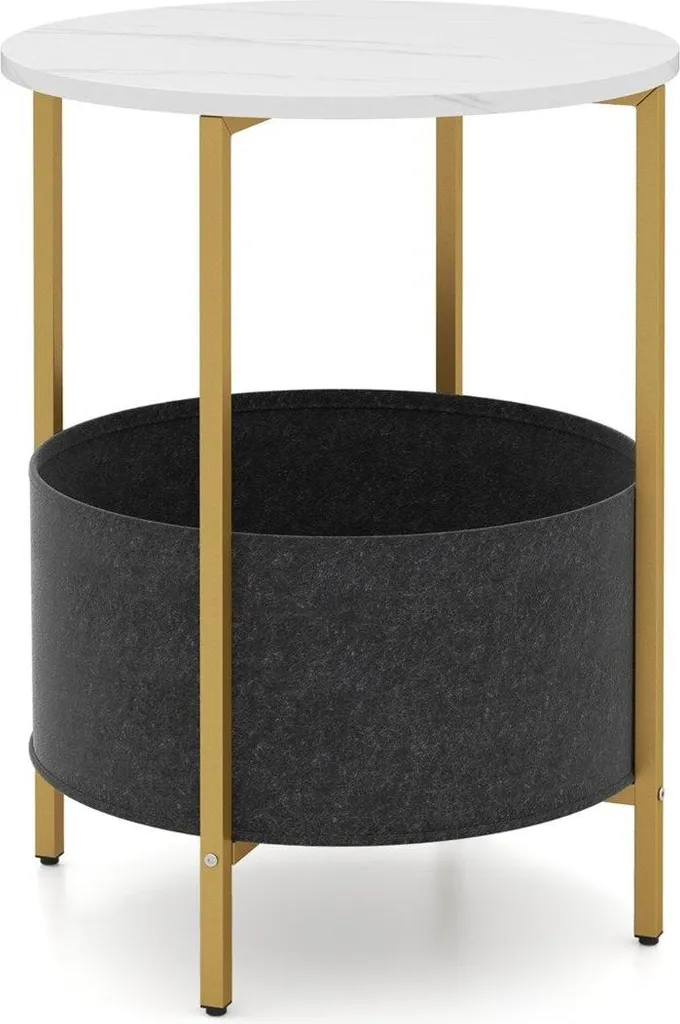 Petite table d'appoint gain de place avec panier textile anti-désordre