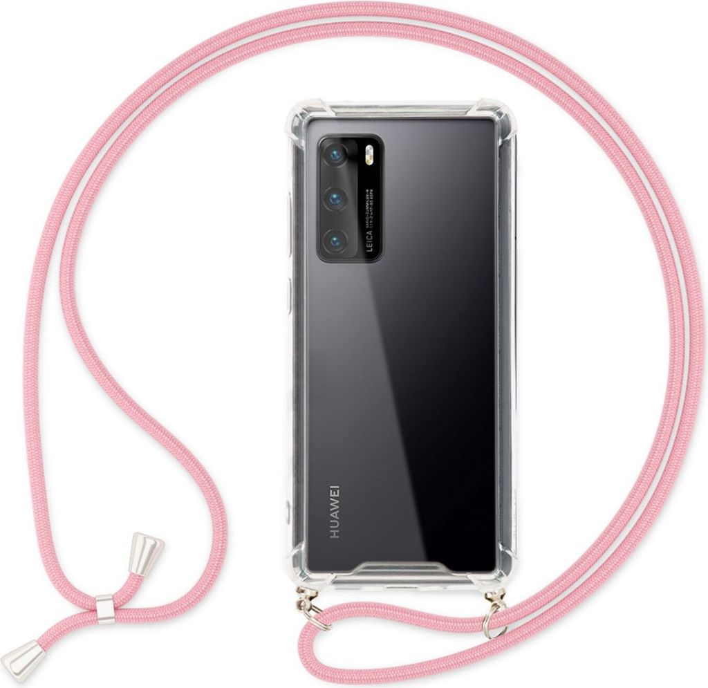 NALIA Handy Hülle mit Kette für Huawei P40, Necklace Hard Case Umhänge Cover Pink