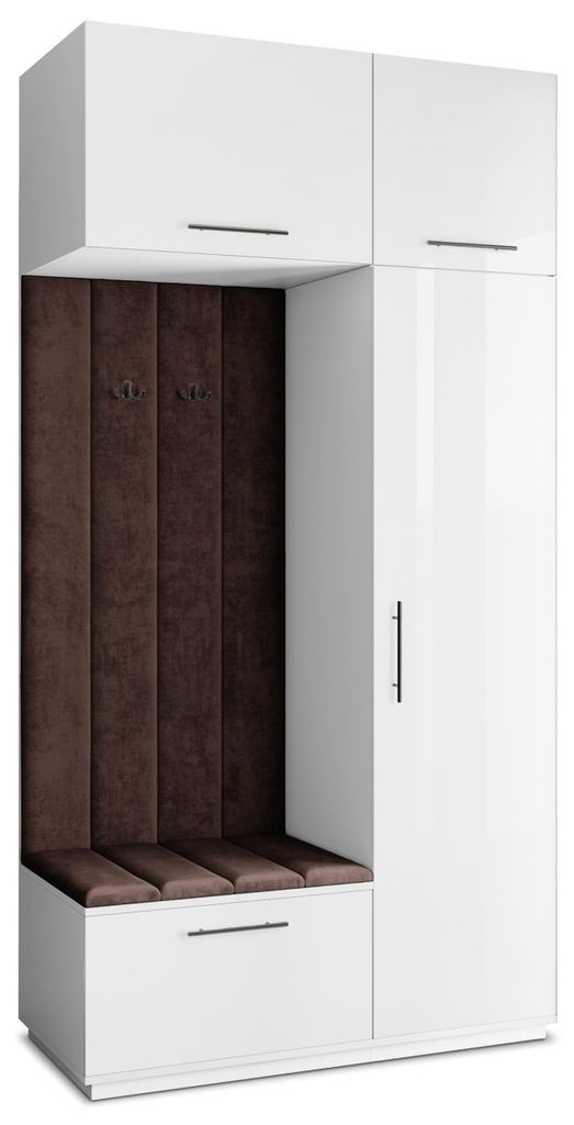 Masseno Garderobe-Set REMA 120/240/60 cm Modern Garderobenschrank Weiß, Veloursstoff MONOLITH 29 (Braun)