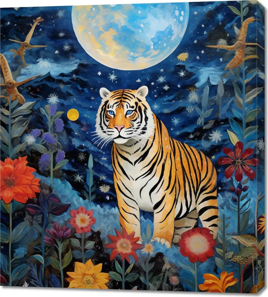 Tigre nel Giardino delle Stelle 90x100 - Quadro Design Contemporaneo