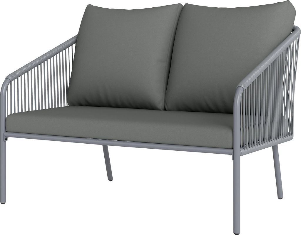 Gartensofa mit Kissen 2-Sitzer Rattan Sofa Lounge Sofa Outdoor Balkon Sofa 112 x 72 x 76 cm Grau
