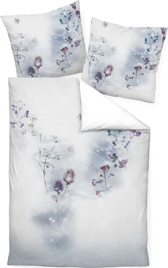 Janine Mako-Satin Bettwäsche Modern Art eisblau-beere 42031-02 100% Baumwolle , Größe:135x200 cm + 80x80 cm