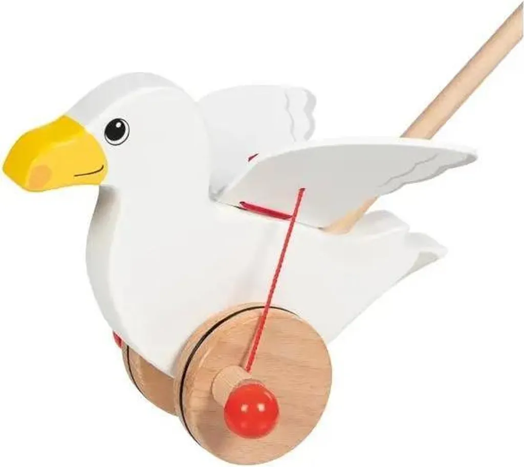 Jouet à pousser Mouette Goki en bois pour l'équilibre des petits