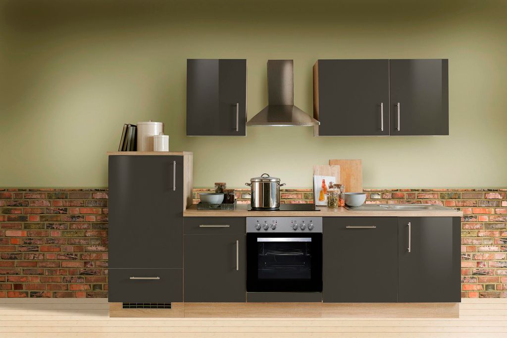 Küchenzeile mit Elektrogeräten Premium Lack Lava 280 cm