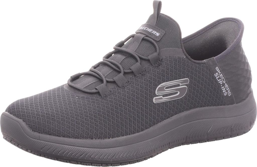 A single gray Skechers shoe is shown against a white background.