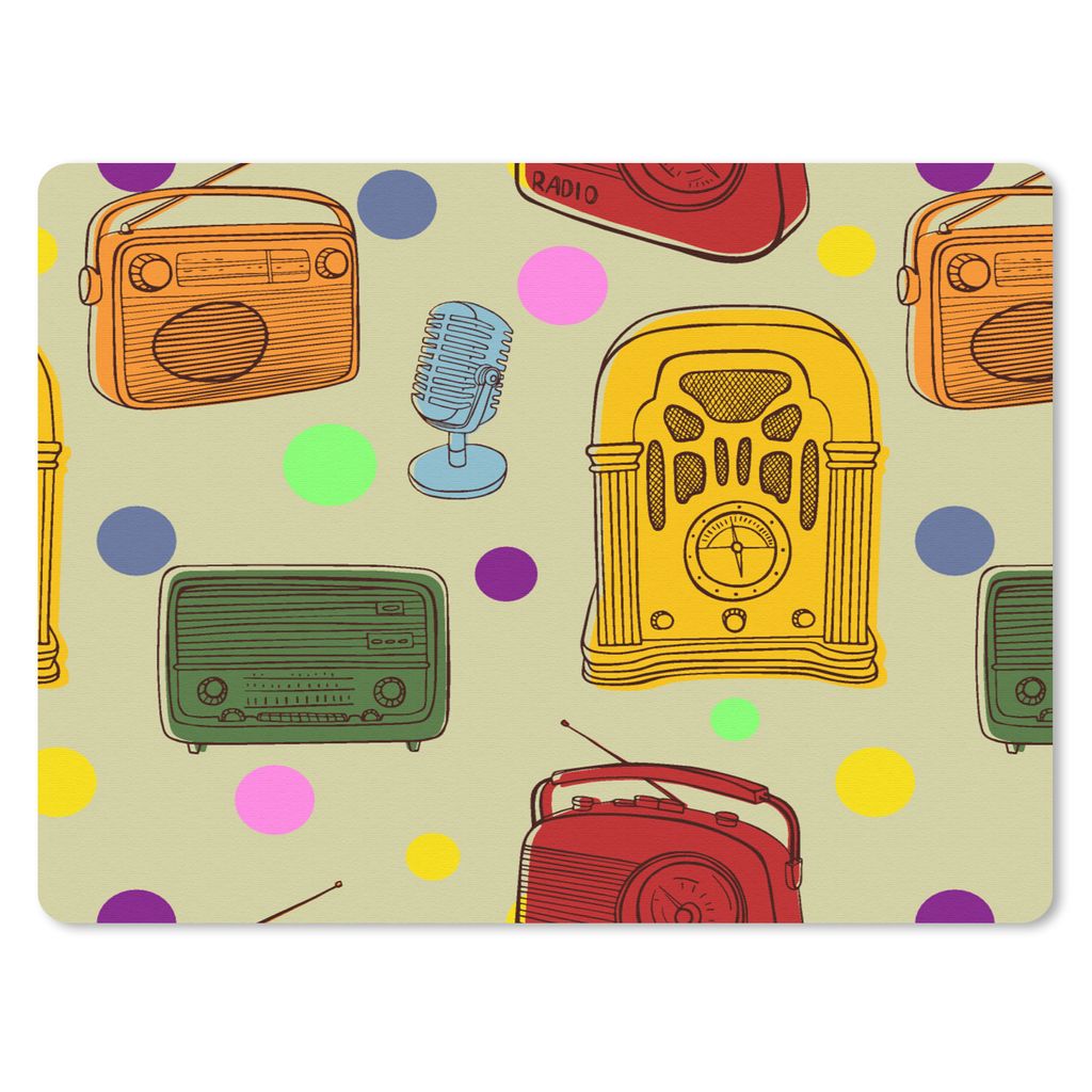 MuchoWow Mauspad Mousepad Vintage - Radio - Mikrofon - Muster 40x30 cm - Mousepads - Maus Mat - Pad - Mausunterlage - Anti Rutsch