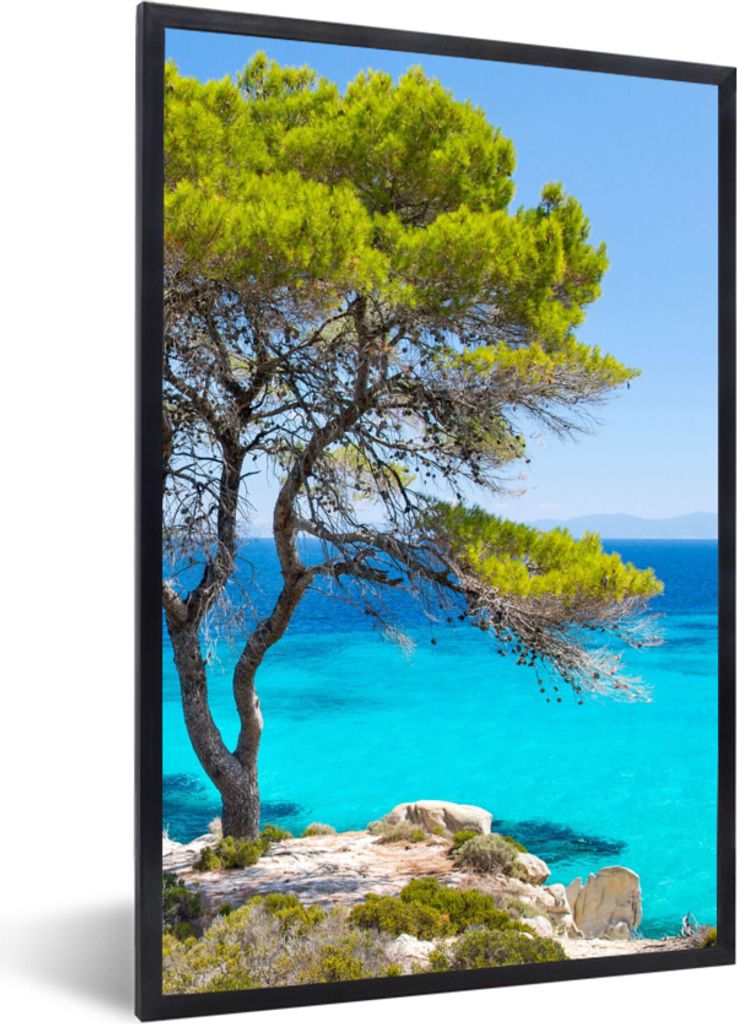 MuchoWow Gerahmtes Poster Baum - Meer - Tropisch - Sommer 20x30 cm - Poster mit Schwarzem Bilderrahmen Wandposter Rahmen Foto Bilder - Drucken - ...