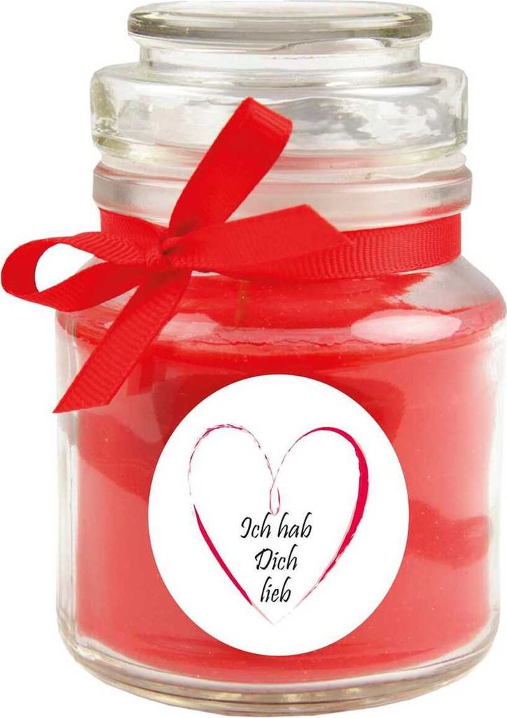 Duftkerze im Bonbonglas "Herzen", Duft: Rose ( Rot ), 120g - Brenndauer bis zu 30 Stunden