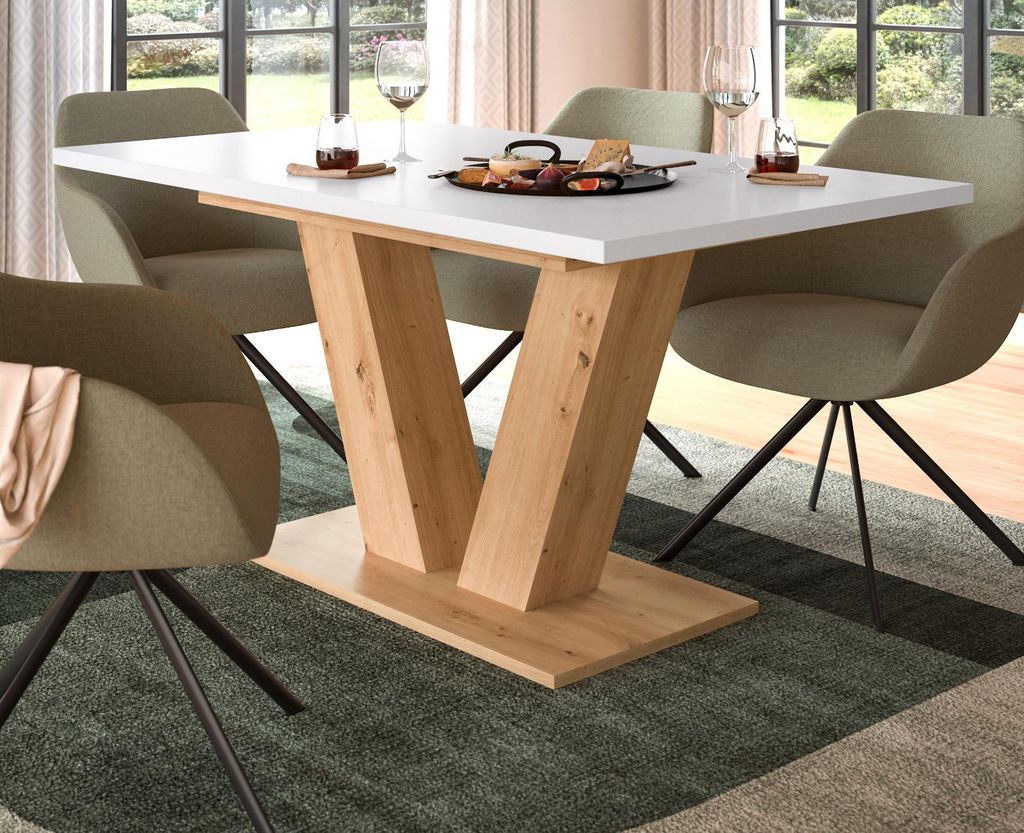 Esstisch "Home-X" in weiß und Artisan Eiche Tisch ausziehbar 150 - 190 cm