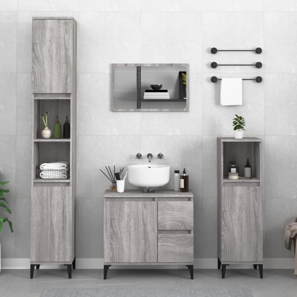 Armadietto Bagno Stretto 30x190 cm | Grigio Sonoma Legno Resistente