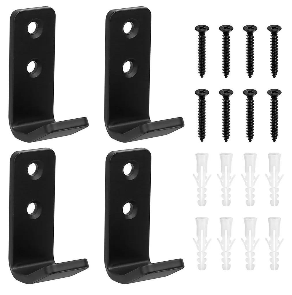 Lot de 4 crochets muraux robustes noirs pour garage et vestiaire 15cm