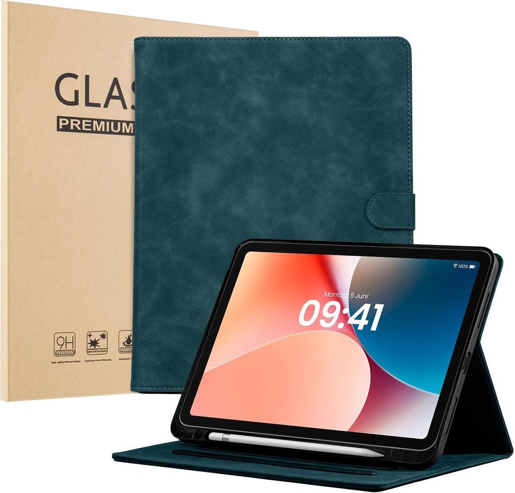 LBH Tablet Schutzhülle + 2x 9H Display Glas für Apple iPad Air 5 10.9 Zoll Cover Case Schutz Tablet Farbe: Petrol