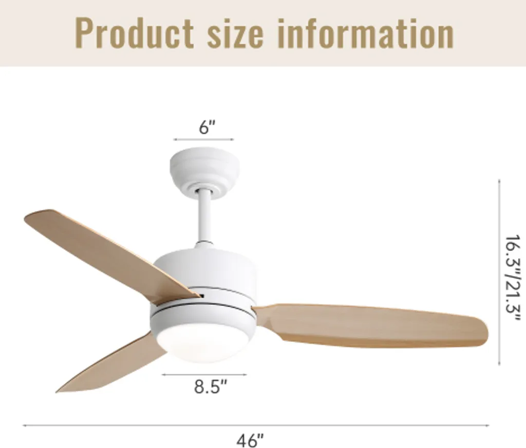 AIORBER Ventilateur de Plafond 46 Pouces Blanc et Bois avec LED 18W - 8