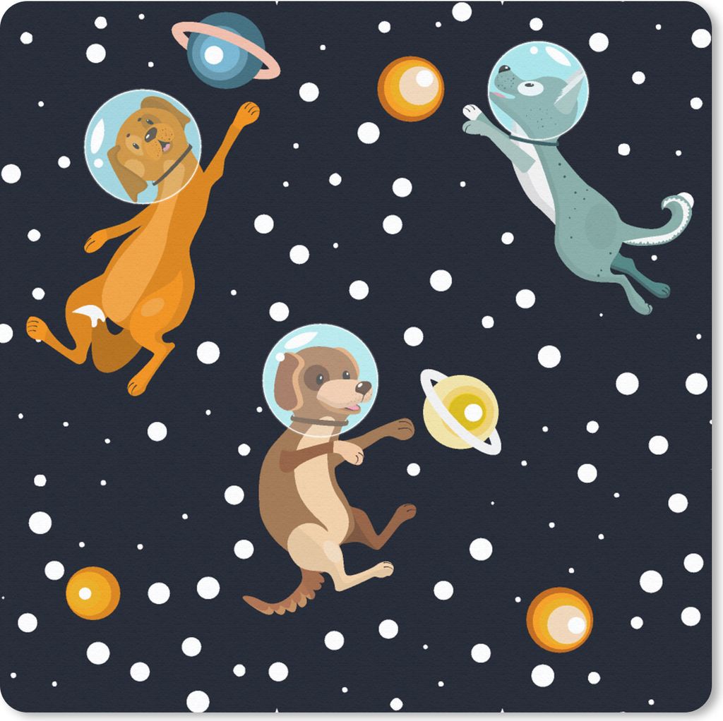 MuchoWow Mauspad Mousepad Planeten - Hund - Muster 20x20 cm - Mousepads - Maus Mat - Pad - Mausunterlage - Desk Mat - Bureauartikeln