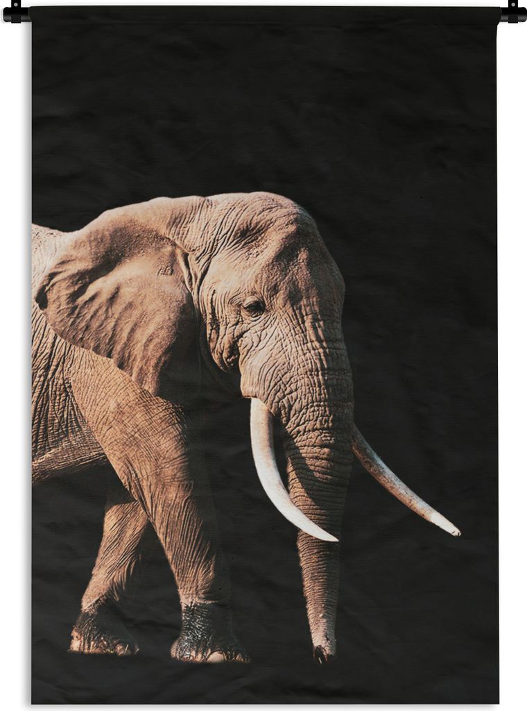 MuchoWow Wandteppich Wandbehang Elefant - Schwarz - Grau 120x180 cm Tapisserie Dekoration Wandtuch - Schlafzimmer - Dekorationen für das Haus