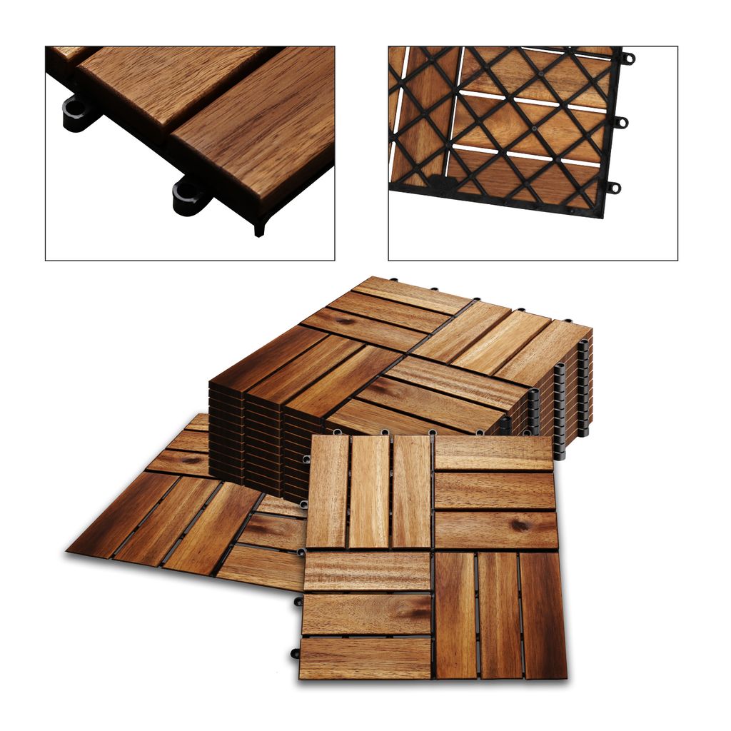 karpal 5m² Holzfliesen Akazie Mosaik Terrassenfliese 30x30 cm Fliese Stecksystem Mosaik Zuschneidbar Terrasse Balkon -es