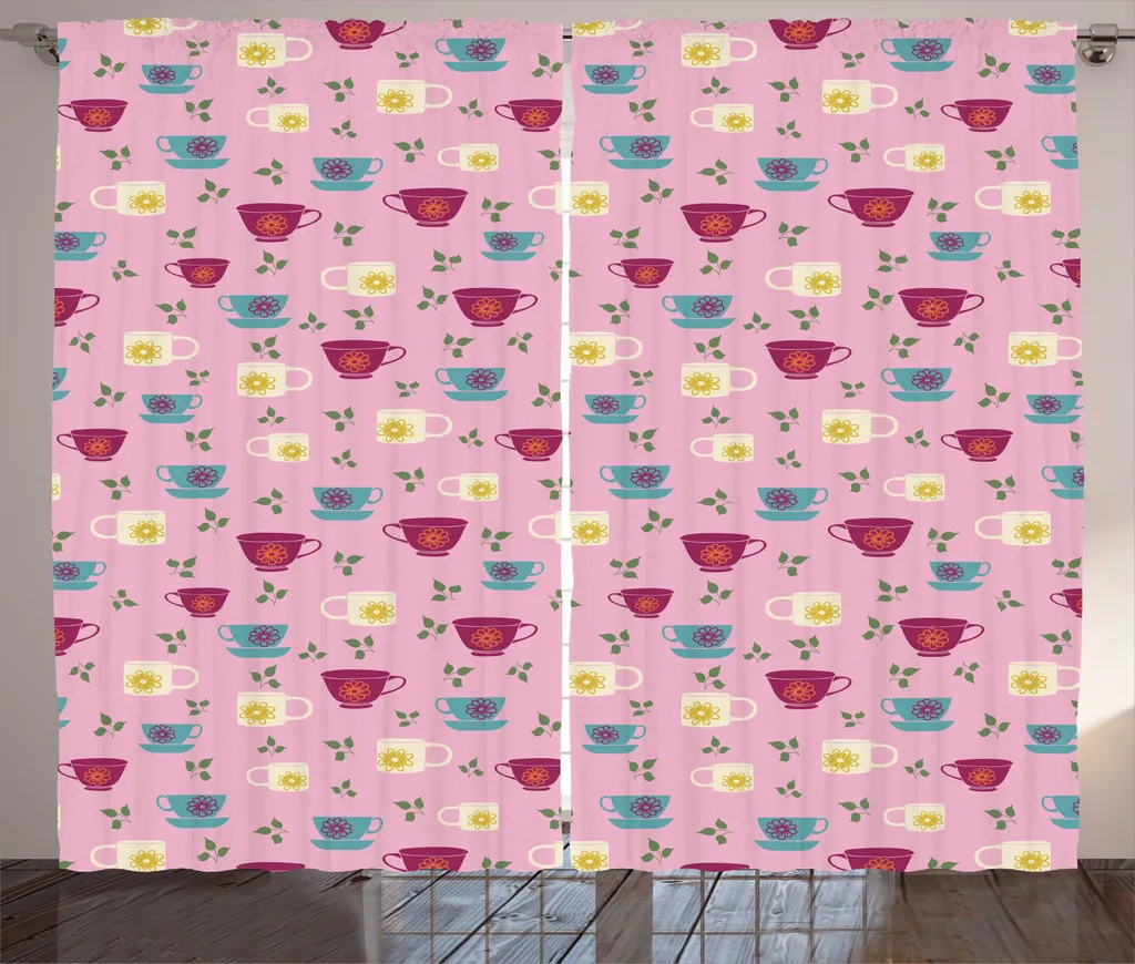 Paire de rideaux de salon à fleurs vintage 280x225 cm rose et blanc