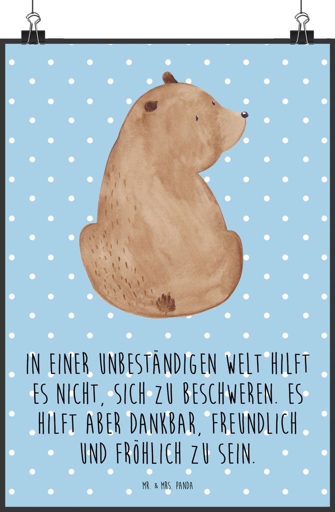 Mr. & Mrs. Panda Bild Bär Schulterblick DIN A5 - Blau Pastell - Geschenk, Bärenliebe, Motivation, Bären, Selbstachtung, Weisheit, Plakat, wandde...