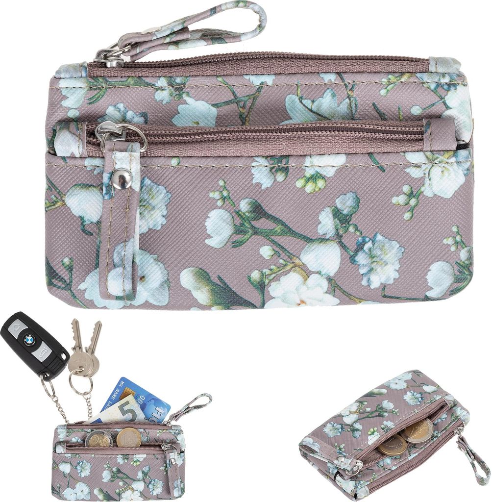 Schlüsselbörse Damen Börse Alessandro Fleur Rose Keys Blumen Schlüsselmäppchen Mini Geldbörse Schlüsseletui Etui Mäppchen 2800 Beige