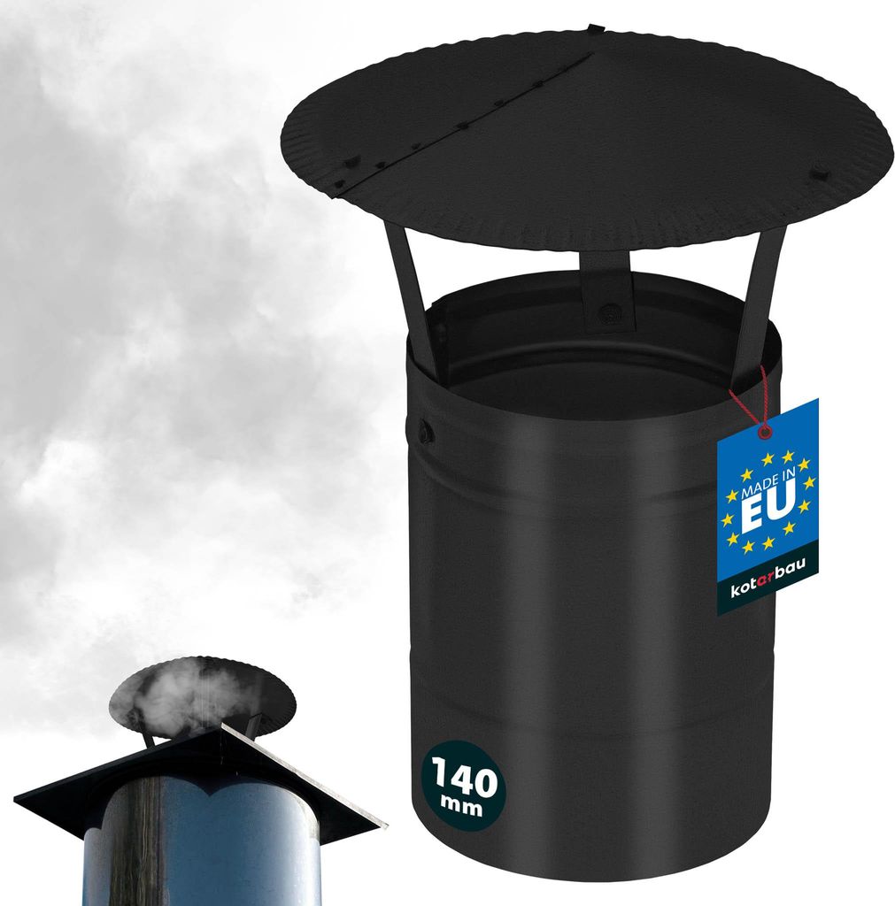 KOTARBAU Schornsteinabdeckung ø 140 mm Kaminhaube Schornstein Regenhaube Kaminabdeckung verzinkter und pulverbeschichteter Stahl Schwarz