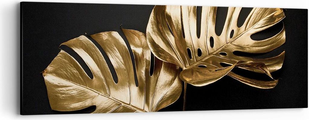 Bild auf Leinwand - Leinwandbild - Einteilig - Golden Blätter Monster - 90x30cm - Wand Bild - Wanddeko - Wandbilder - Leinwanddruck - Bilder - Wan...