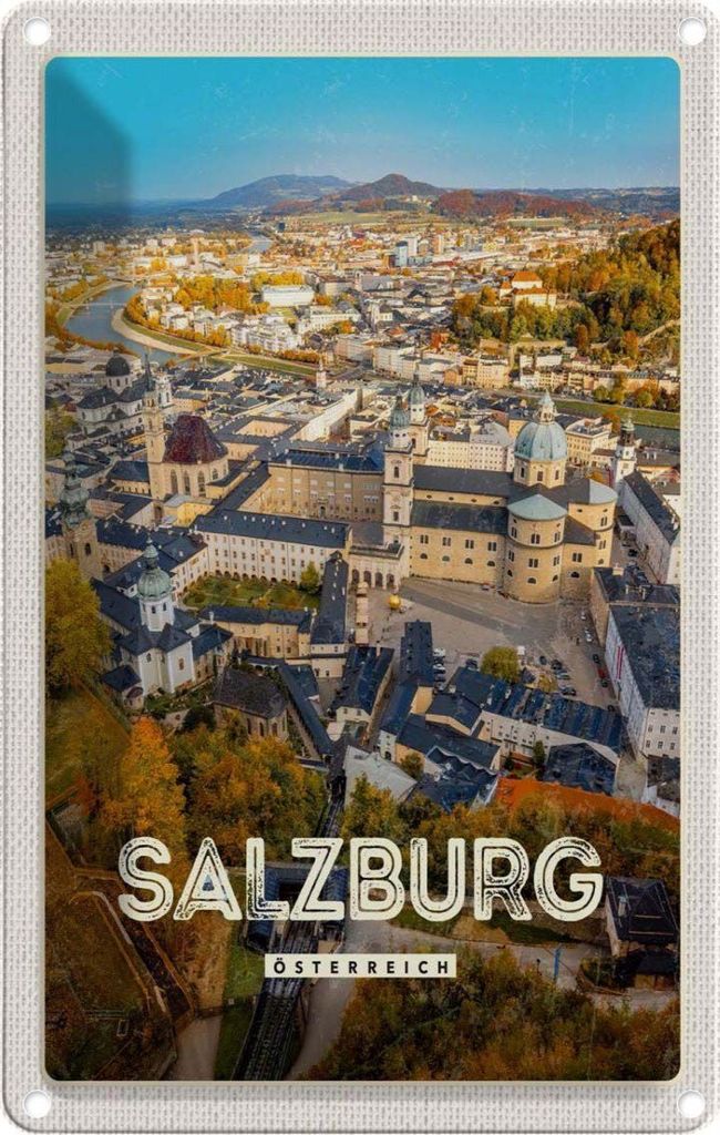 vianmo Blechschild 30x20 cm Salzburg Österreich Schloss Altstadt Bildmotiv Reisemotiv Abenteuer Reisen Urlaub