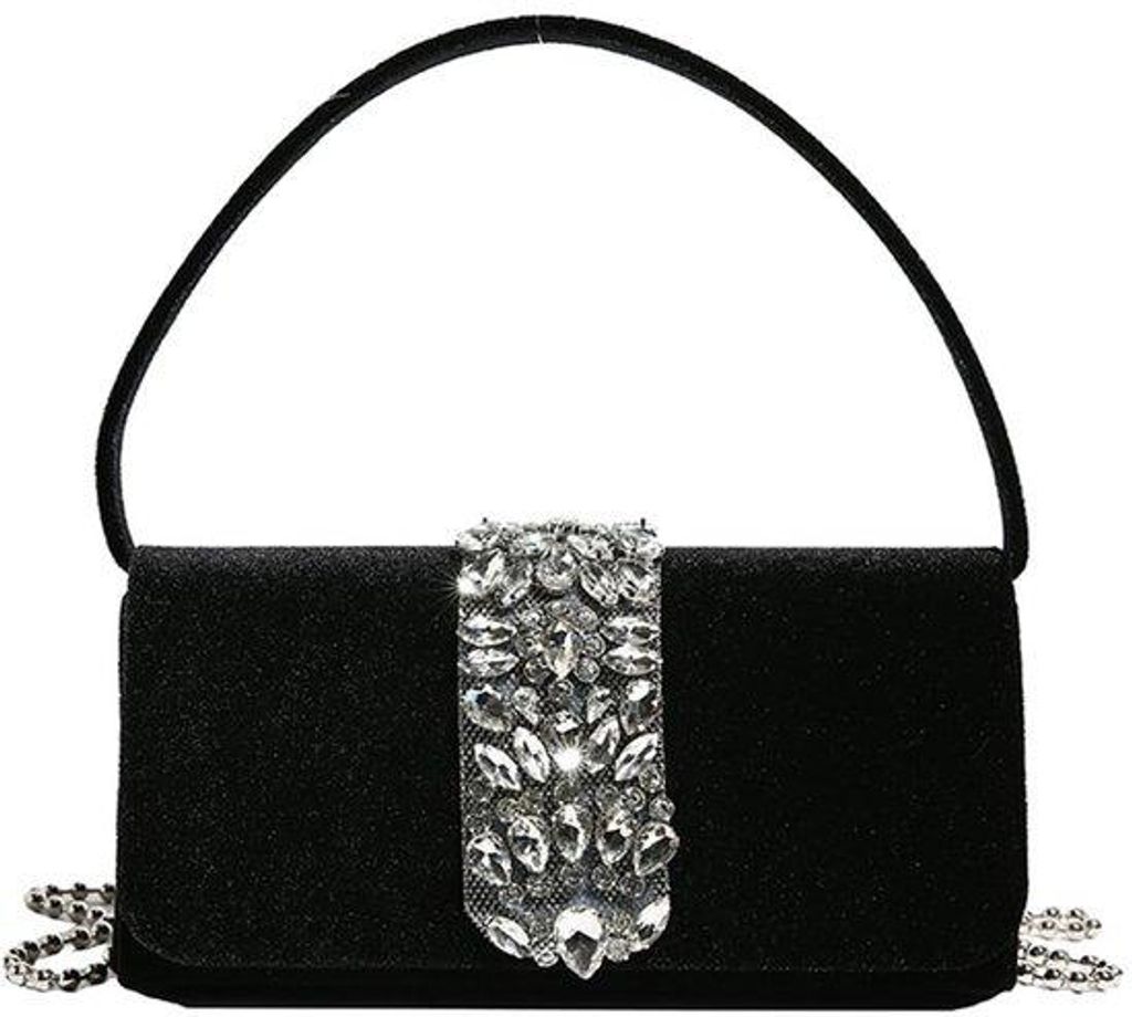 Elegante Clutch mit Strass und Diamanten, schwarze Crossbody Tasche