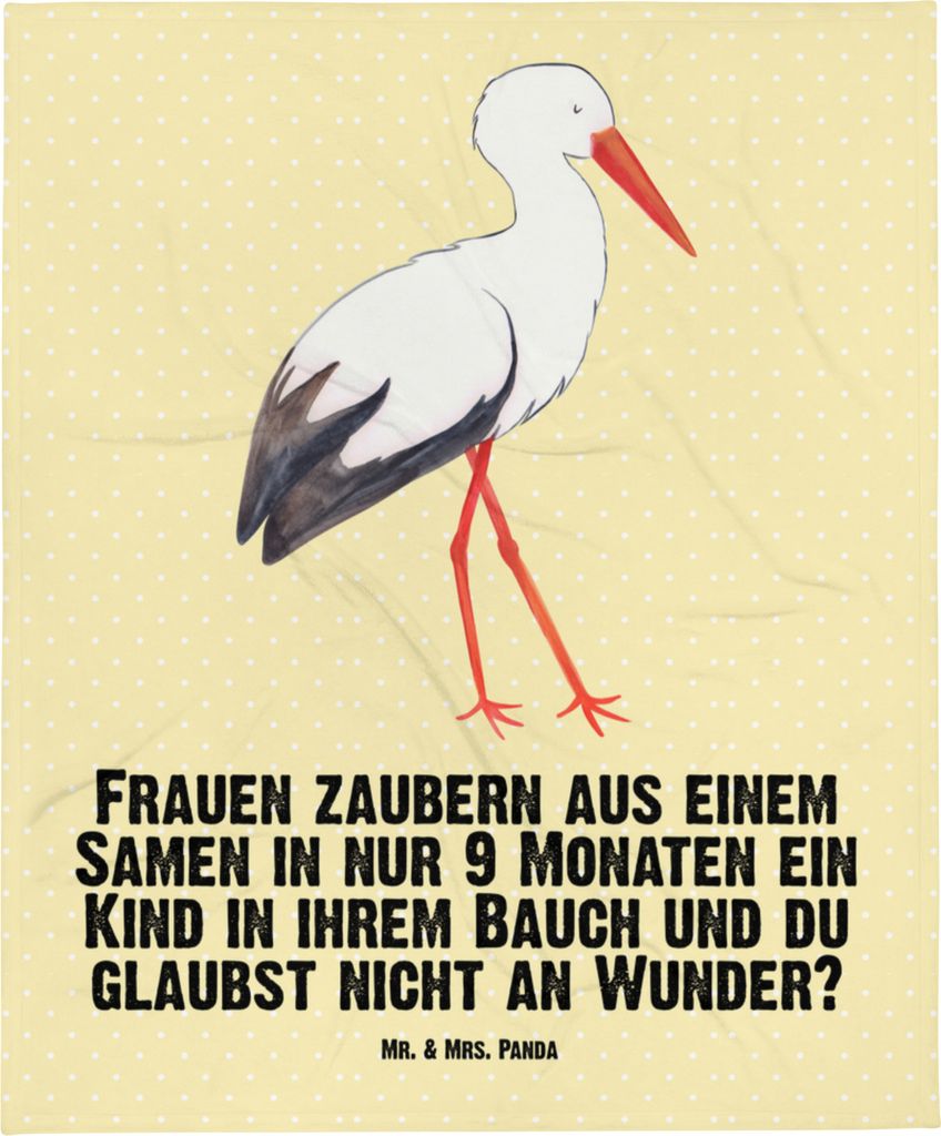 Mr. & Mrs. Panda Babydecke Storch - Gelb Pastell - Geschenk, Störche, Mutter, Lustige Sprüche, Schlummerdecke, Erstlingsdecke, Baby, Plaid, Kinde...