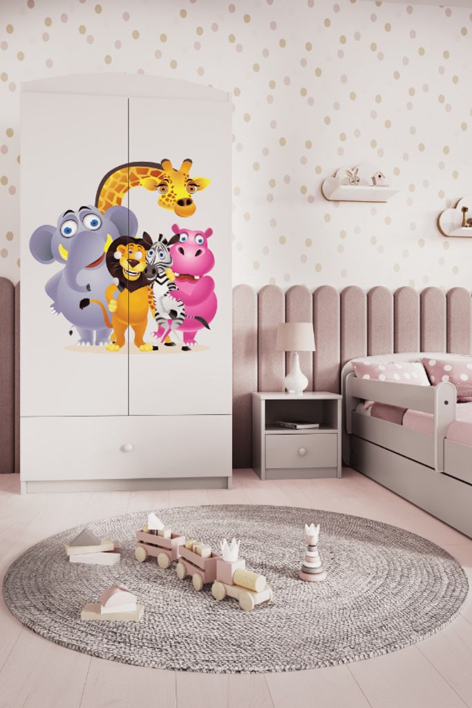 Kinderkleiderschrank Babydreams Drehtürenschrank Kleiderschrank ZOO Weiß