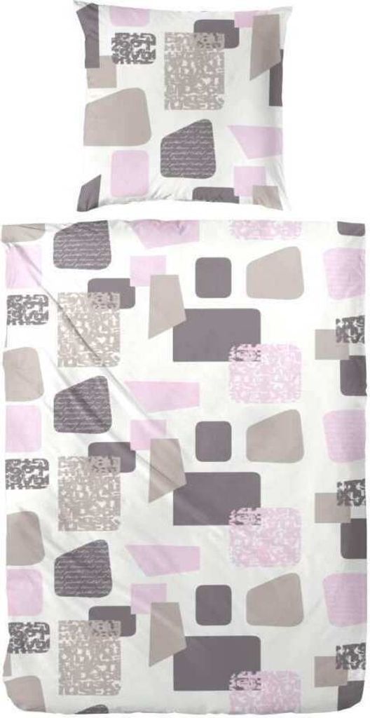 Hahn Feinbiber Bettwäsche Weiß Pink Grau 100% Baumwolle Reißverschluss Bettbezug Kissenbezug Bettgarnitur Bettwäsche-Set Bettzeug 135x200 cm Bunt