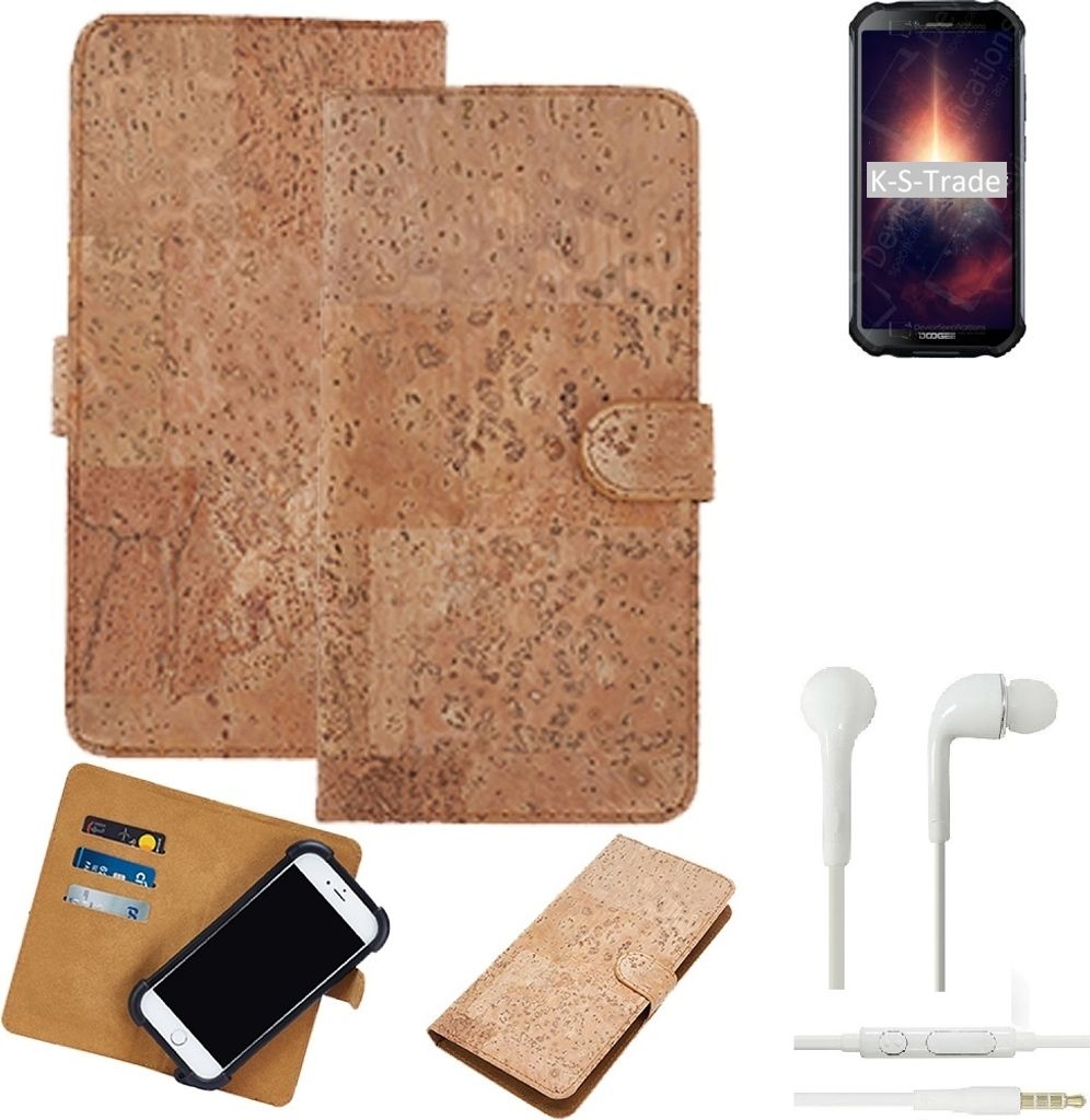 K-S-Trade Hülle kompatibel mit Doogee S40 Pro + in ear Kopfhörer Kork Handyhülle Cover Schutzhülle TPU Case Bumper in Hellbraun, (1x)