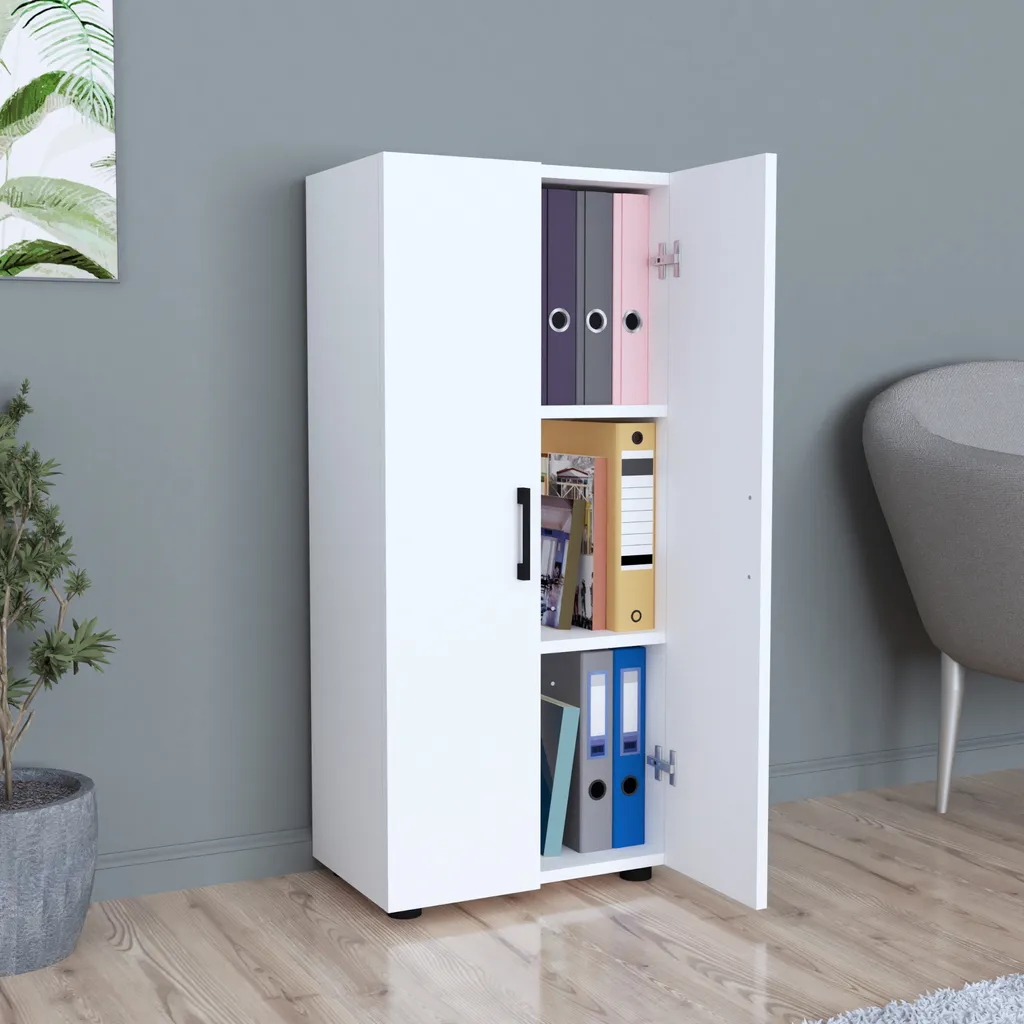 Armoire blanche Åsnes 108cm 3 compartiments robuste et design sobre - 3