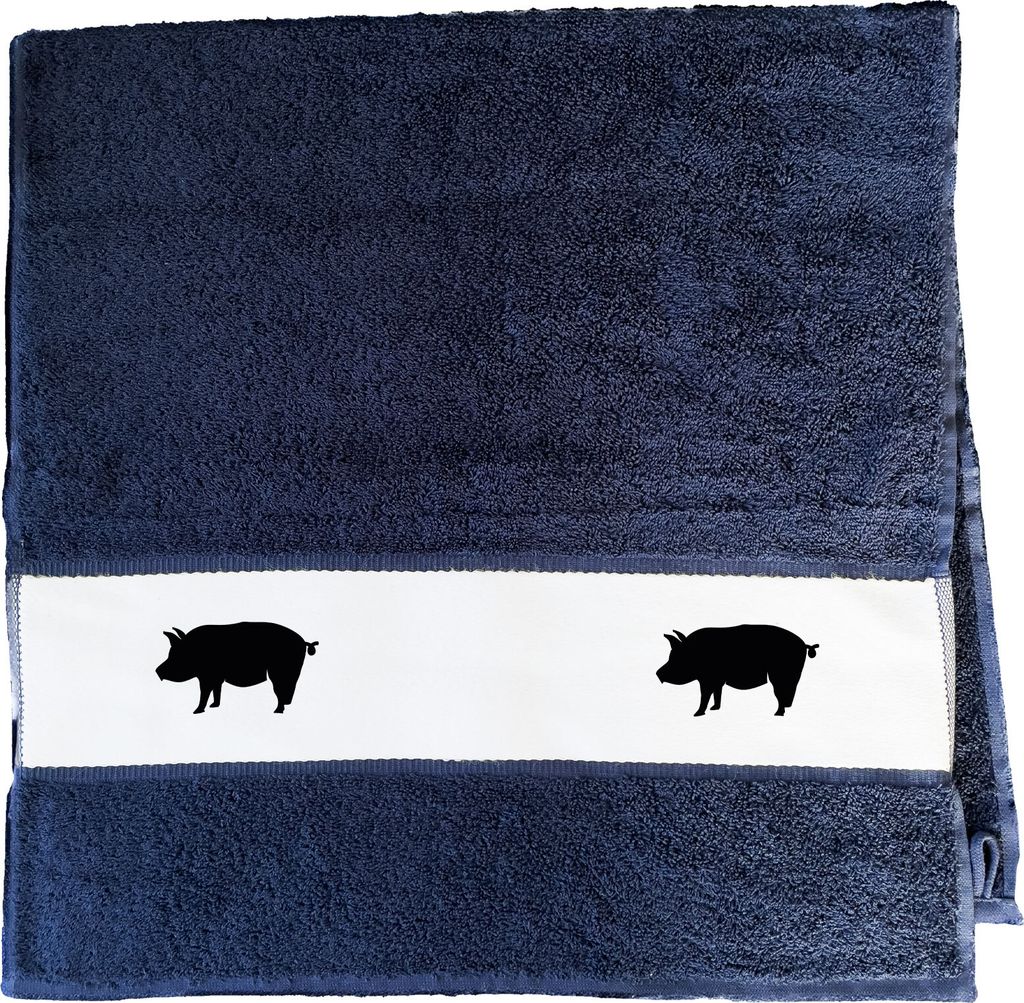 Huuraa Handtuch Schwein Silhouette 50x100cm French Navy Baumwolle Handtuch Geschenkidee