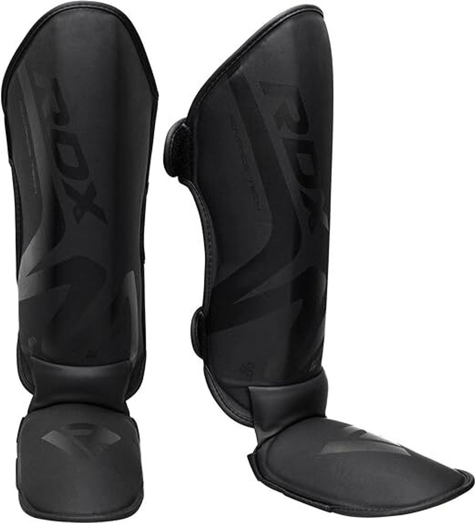 RDX Schienbeinschoner Kickboxen, NOIR Schienbeinschützer Thaiboxen Kampfsport Muay Thai MMA Spannschützer, Maya Hide Leder, Schienbeinschutz Pols...
