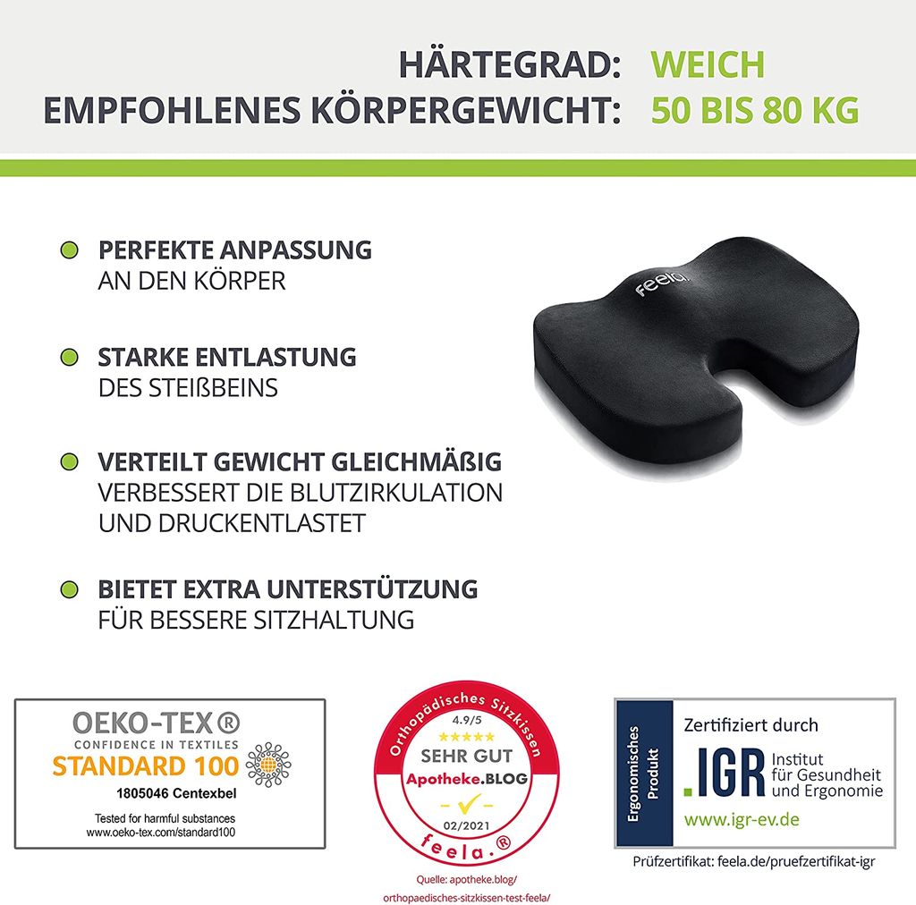 Ergotopia® Orthopädisches Sitzkissen zur Druckentlastung, Steißbeinkissen  aus optimiertem Visco Memoryschaum (Schwarz) : : Drogerie &  Körperpflege