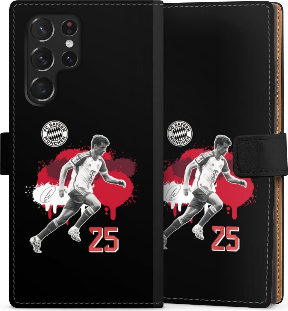 DeinDesign Klapphülle für Samsung Galaxy S22 Ultra Handytasche Lederhülle Tasche FC Bayern München Offizielles Lizenzprodukt Thomas Müller