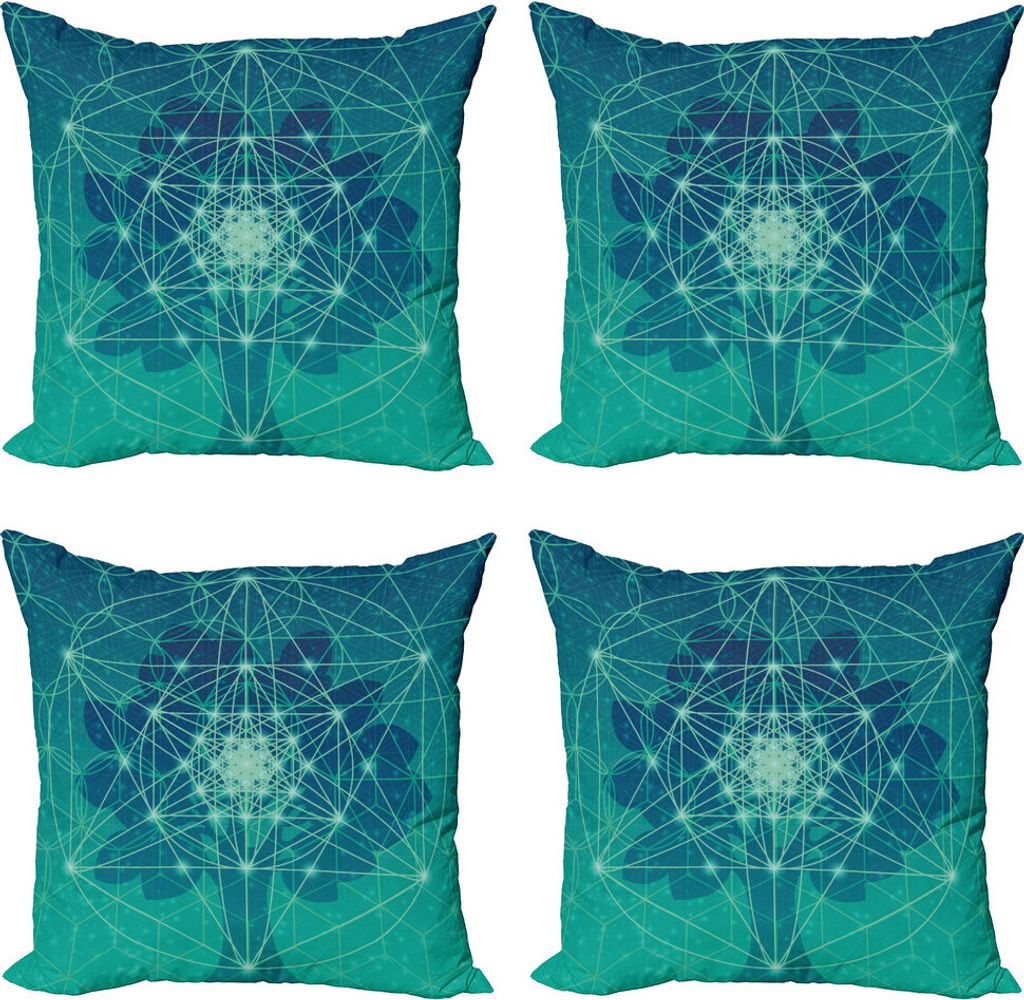 ABAKUHAUS Geometrie Kissenbezug Set (4 Stück), Baum mit Formen, Moderner Doppelseitiger Digitaldruck, 40 cm x 40 cm, Petrol, Blau, Grün