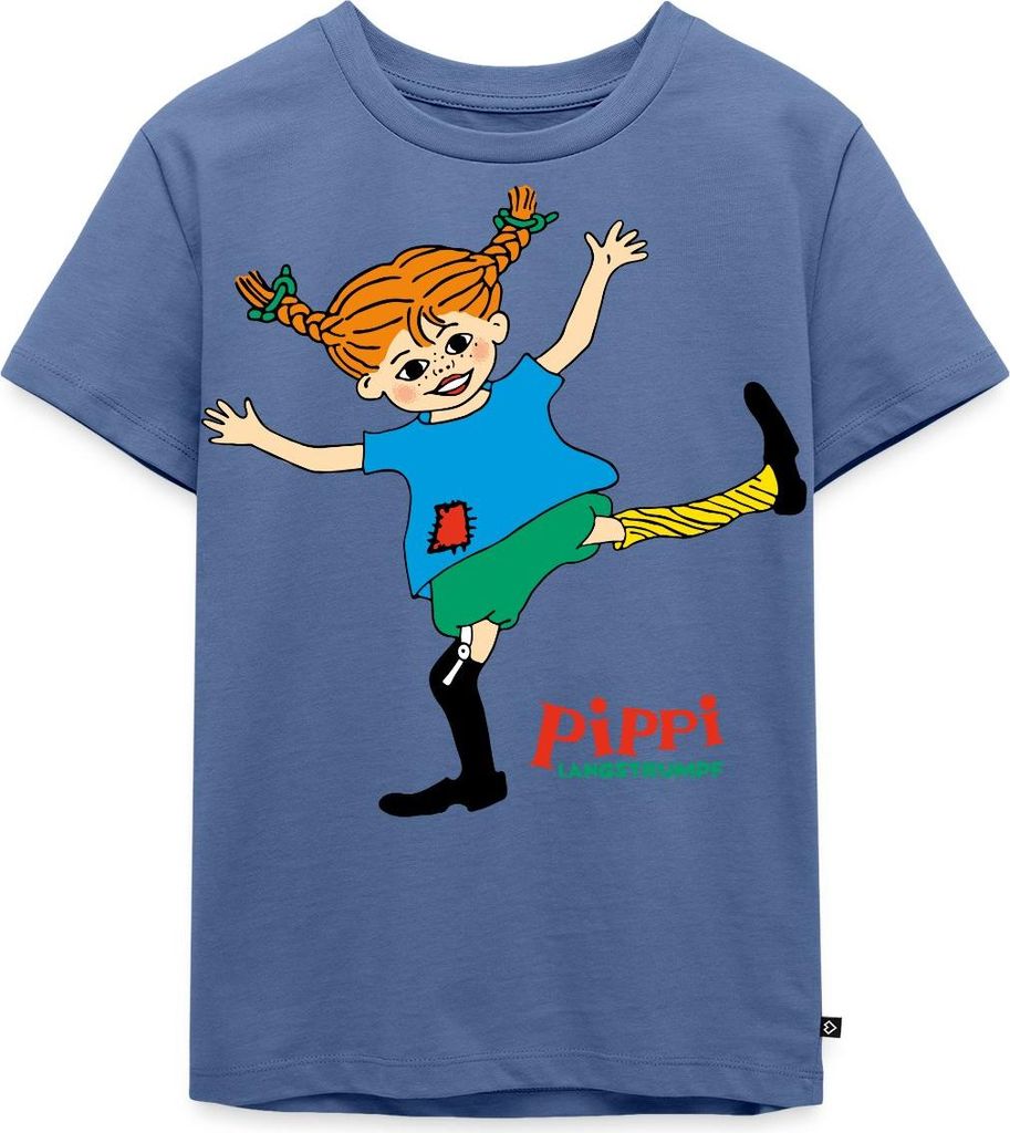 Spreadshirt Pippi Langstrumpf Pippi Tanzt Wie Es Ihr Gefällt Kinder Premium T-Shirt, 134/140 (8 Jahre), Taubenblau