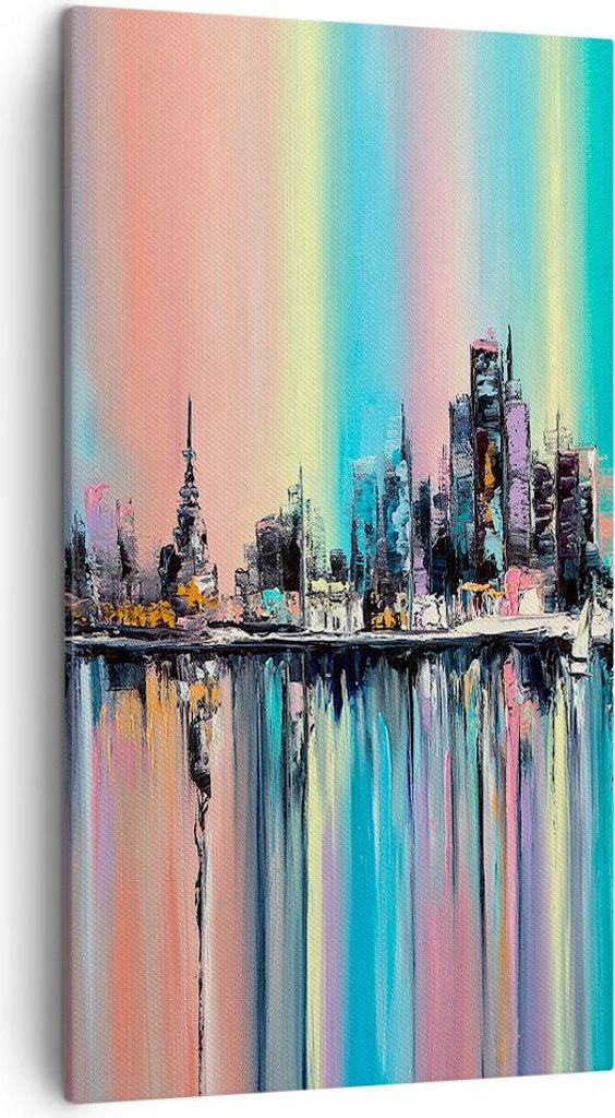Bild auf Leinwand - Leinwandbild - Stadt Aussicht Wasser - 45x80cm - Wand Bild - Wanddeko - Leinwanddruck - Bilder - Kunstdruck - Wanddekoration - ...