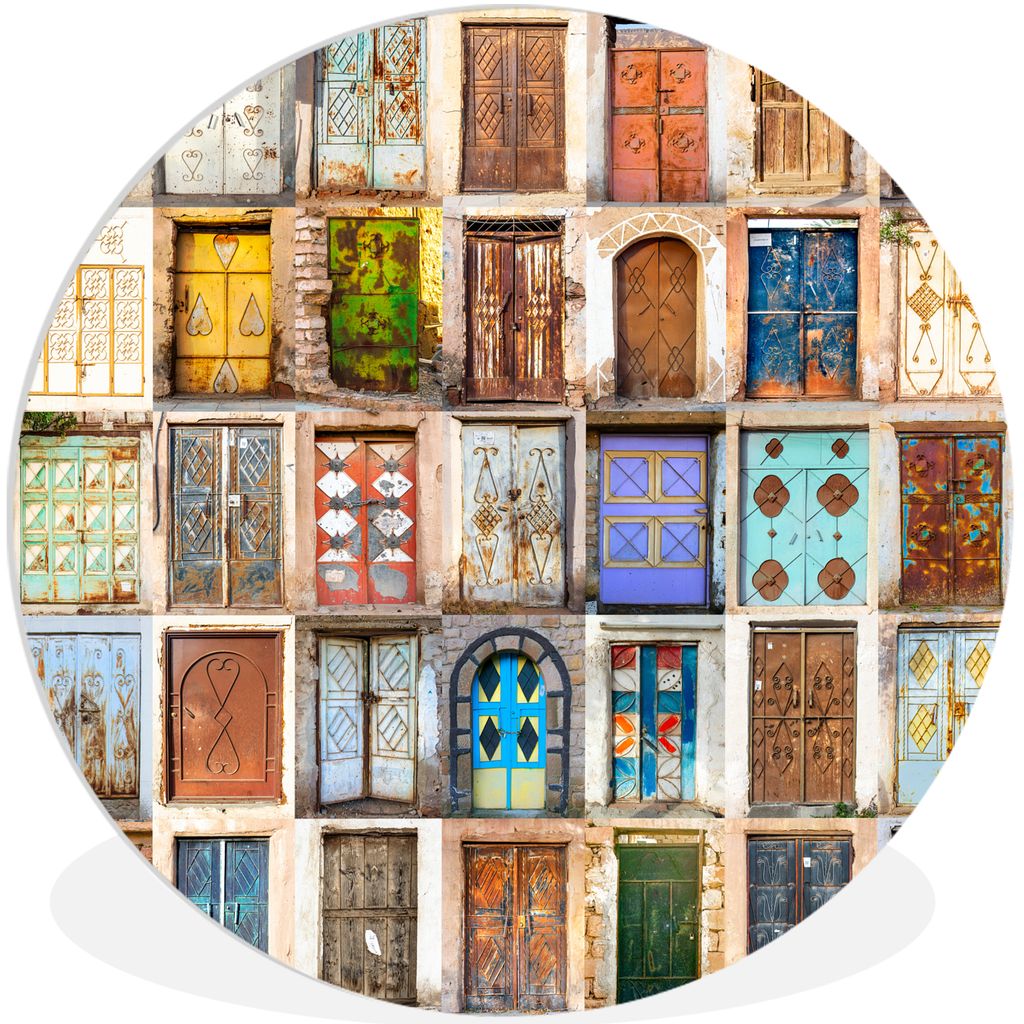 MuchoWow Rundes Wandbild - Runde Bilder Türen - Architektur - Vintage - Collage Ø 60 cm Kreis Wanddekoration Kunststoff - Wandkreis - Wandschmu...