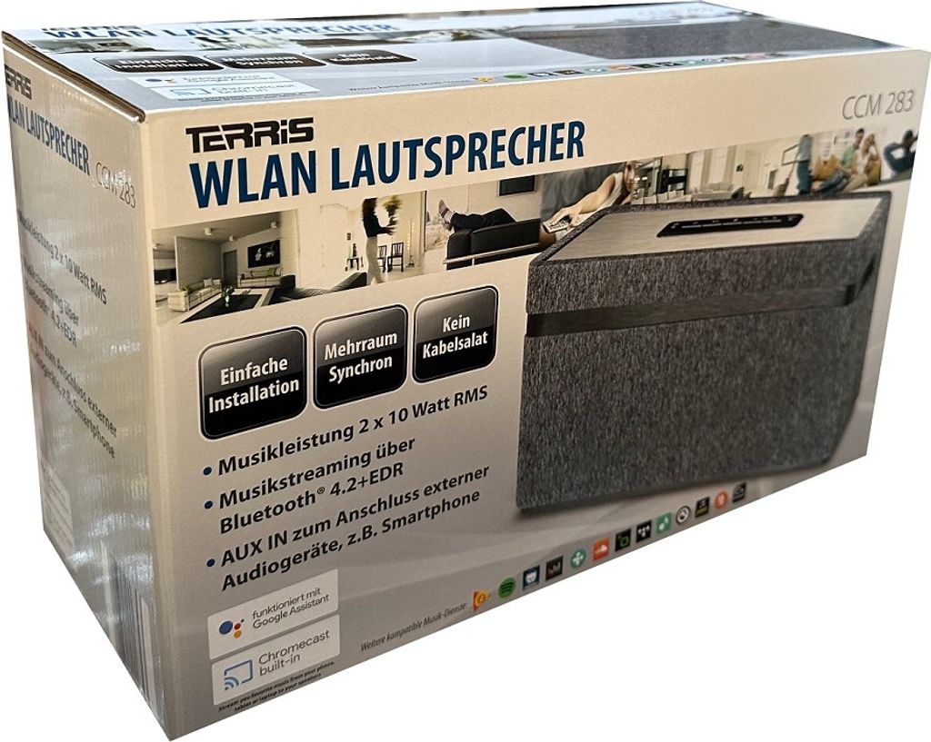 Terris CCM 283 Multiroom Lautsprecher mit W-LAN Streaming, Aux-In & Bluetooth Funktion - kompakte Sound-Anlage mit 20 Watt RMS Stereolautsprecher